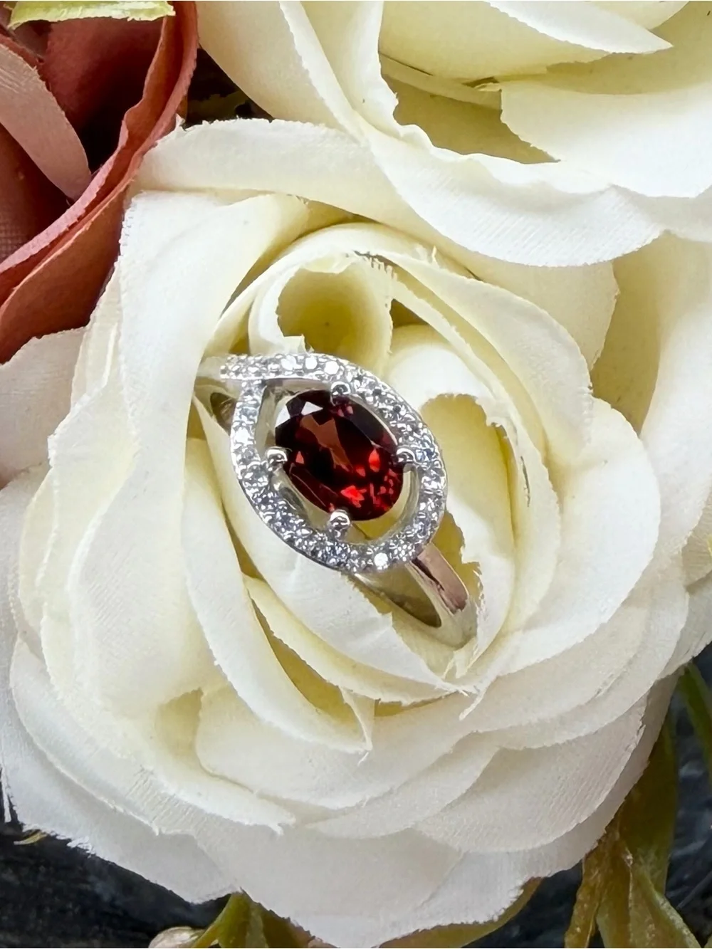 Stunning .90CT Red Garnet Zircon Teardrop Halo 925 Sterling Silver Ring Sz 6